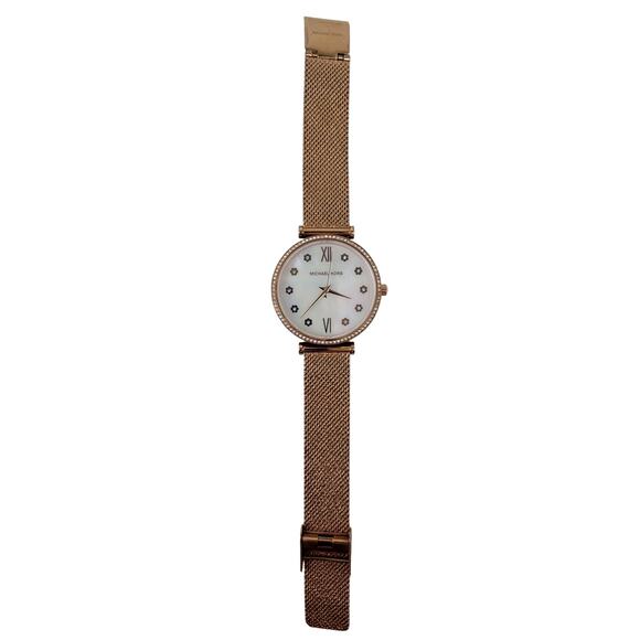 Michael Kors Rose Gold-Tone Watch Mother of Pearl Face Rhinestone Accents - Picture 2 of 8